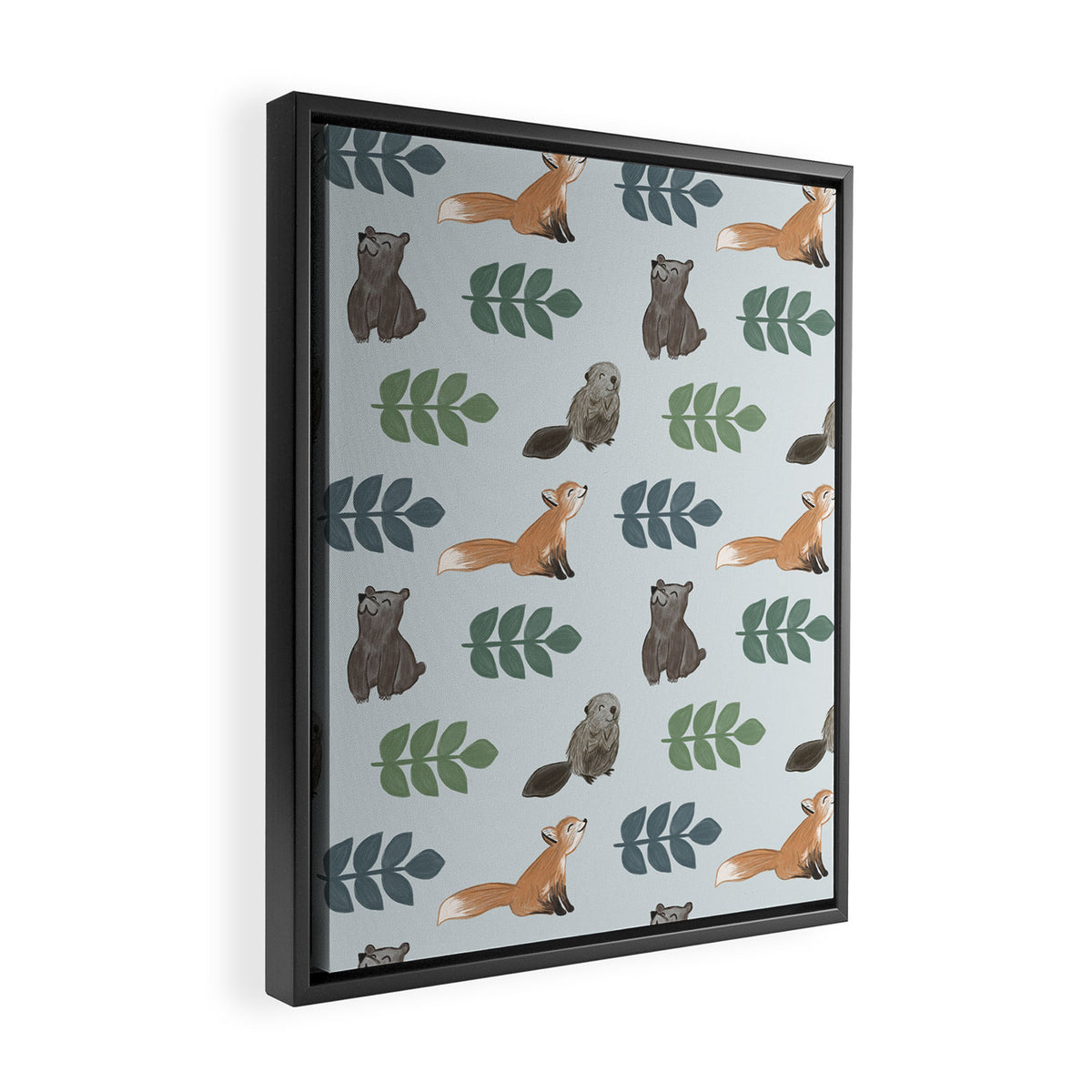 Woodland Creatures Pattern Framed Canvas Print Gallery Image 2