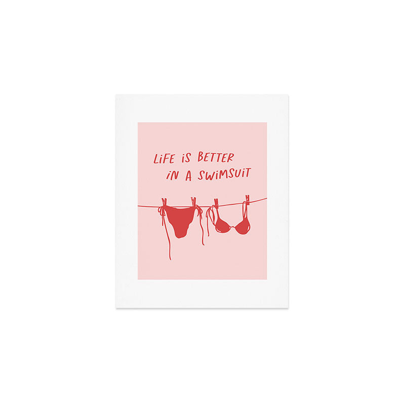life is better in a swimsuit - red bikini clothesline Art Print Gallery Image 1