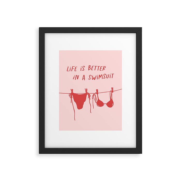 life is better in a swimsuit - red bikini clothesline Framed Art Print Gallery Image 1