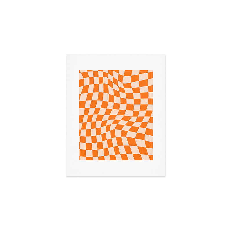 Orange checkered warped pattern, retro 80s groovy Art Print Gallery Image 1