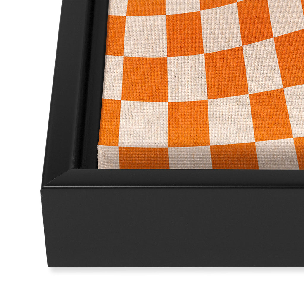 Orange checkered warped pattern, retro 80s groovy Framed Canvas Print Gallery Image 3