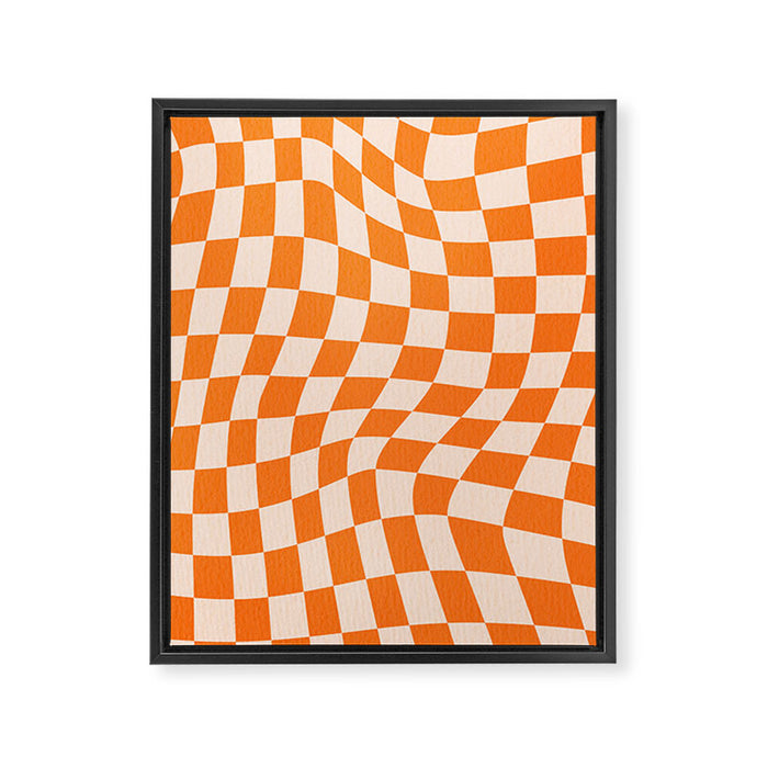 Orange checkered warped pattern, retro 80s groovy Framed Canvas Print Gallery Image 1