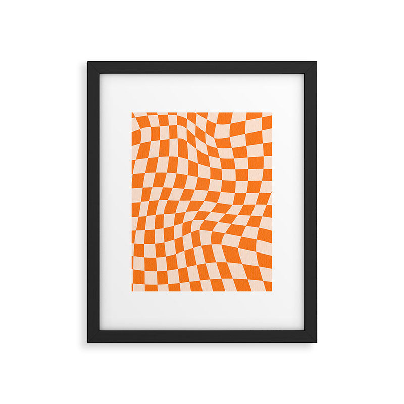 Orange checkered warped pattern, retro 80s groovy Framed Art Print Gallery Image 6