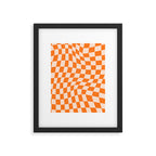 Orange checkered warped pattern, retro 80s groovy Framed Art Print Gallery Image 6
