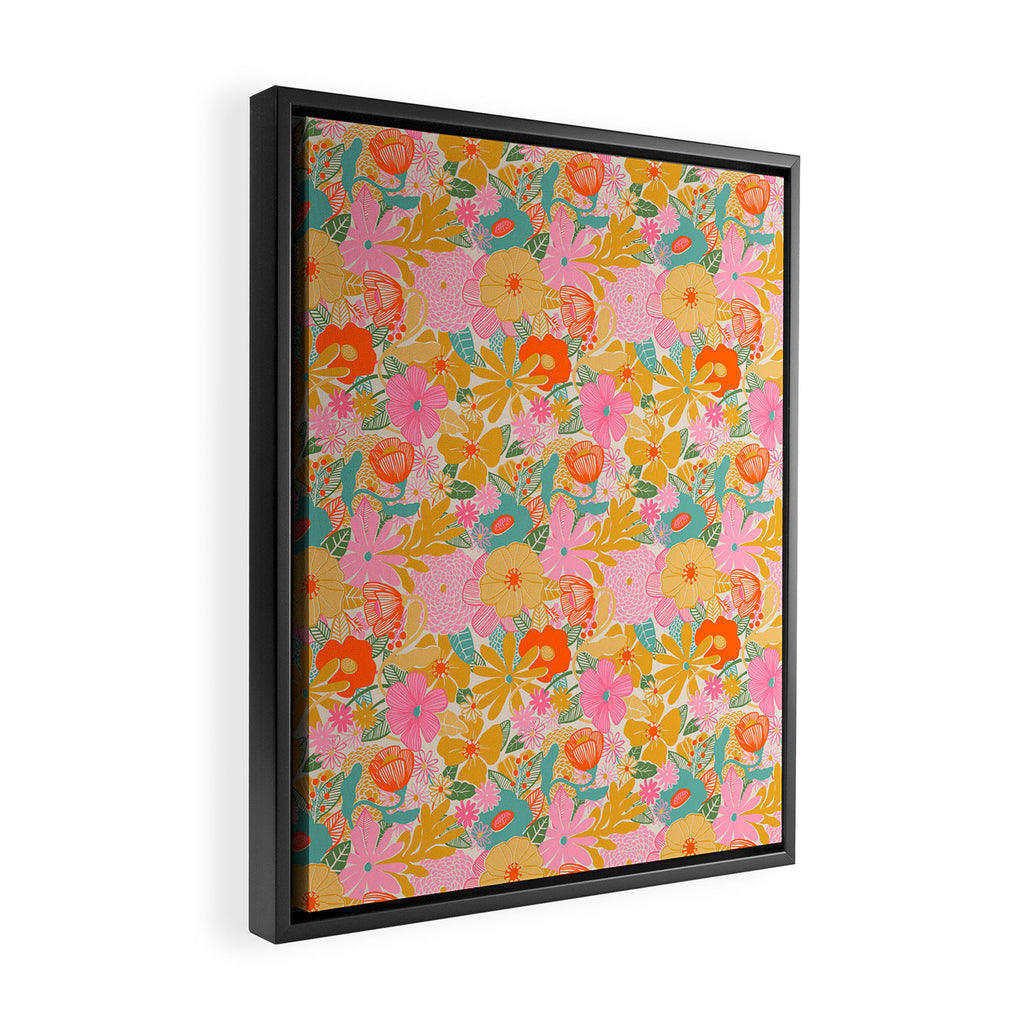 60's Retro Floral Framed Canvas Print Gallery Image 2