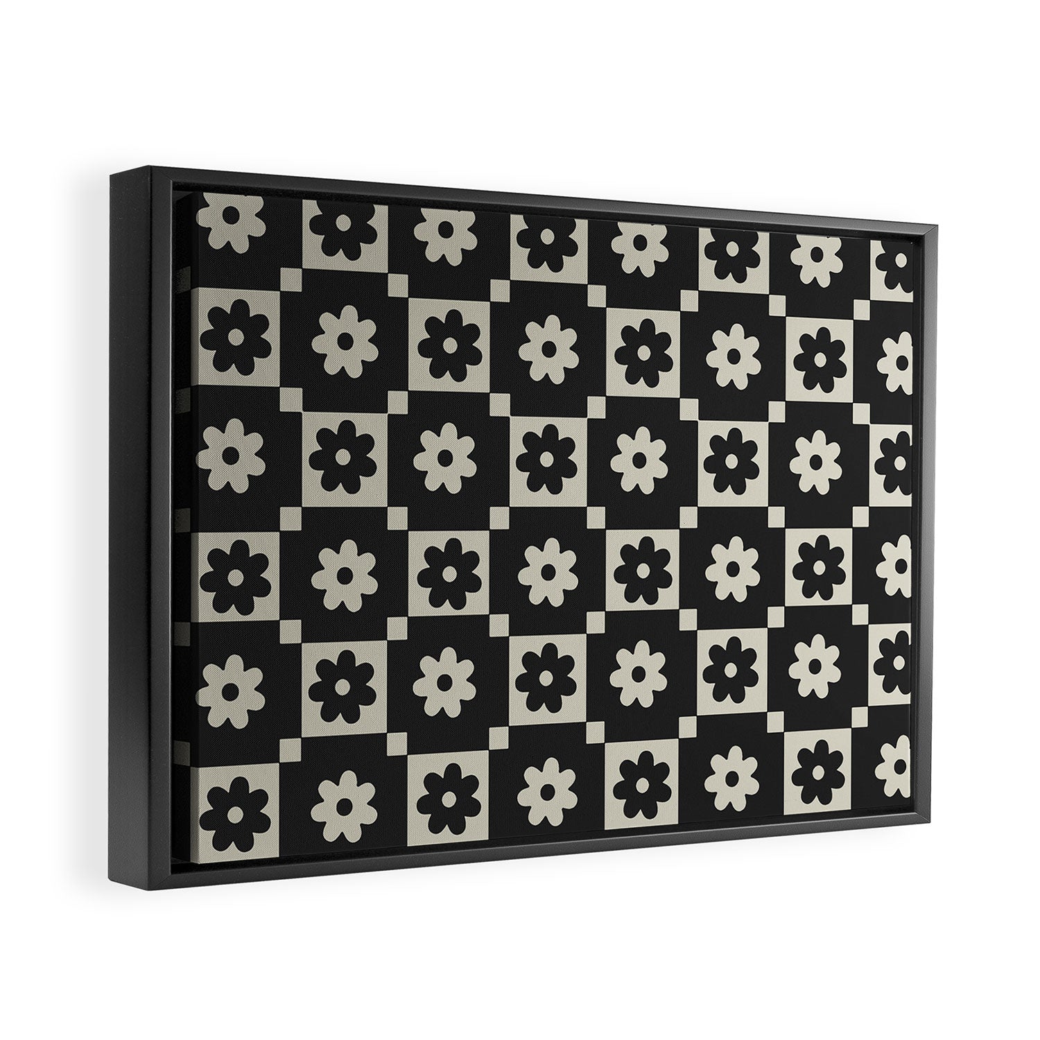 Checkered Daisy - Black ink Framed Canvas Print Gallery Image 2
