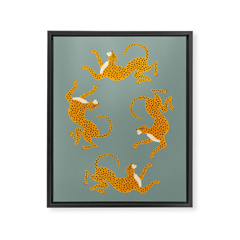 Leopard Race - blue Framed Canvas Print Gallery Image 8