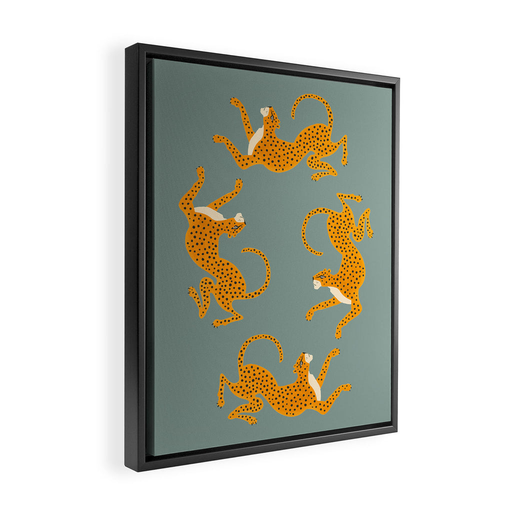 Leopard Race - blue Framed Canvas Print Gallery Image 2
