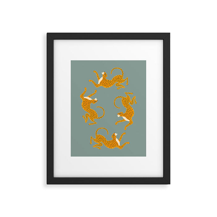 Leopard Race - blue Framed Art Print Gallery Image 1
