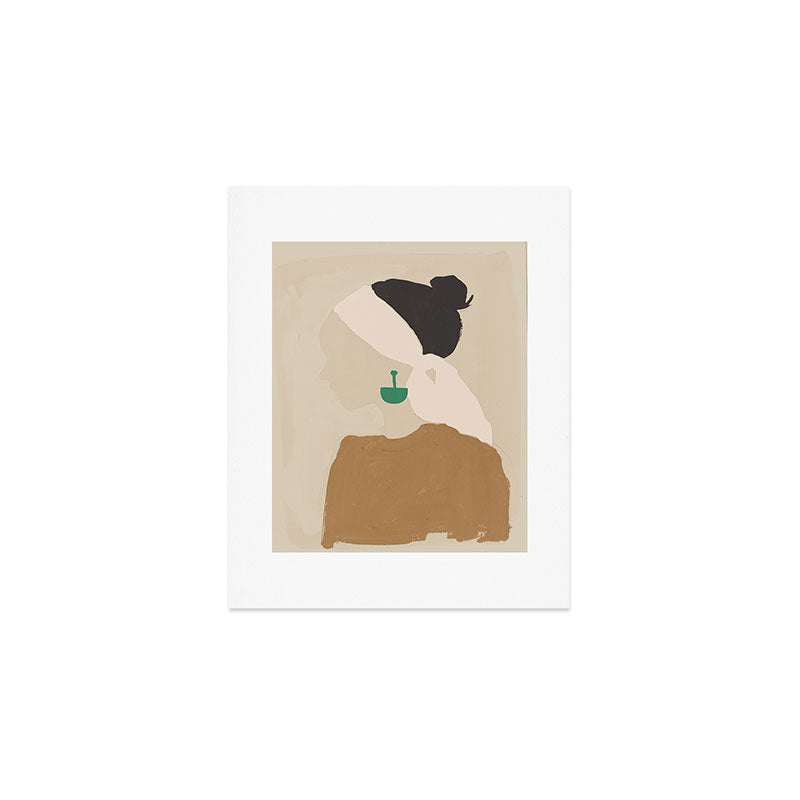 Minimalist Woman with Green Earring Art Print Gallery Image 1
