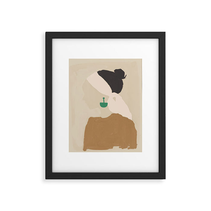Minimalist Woman with Green Earring Framed Art Print Gallery Image 1