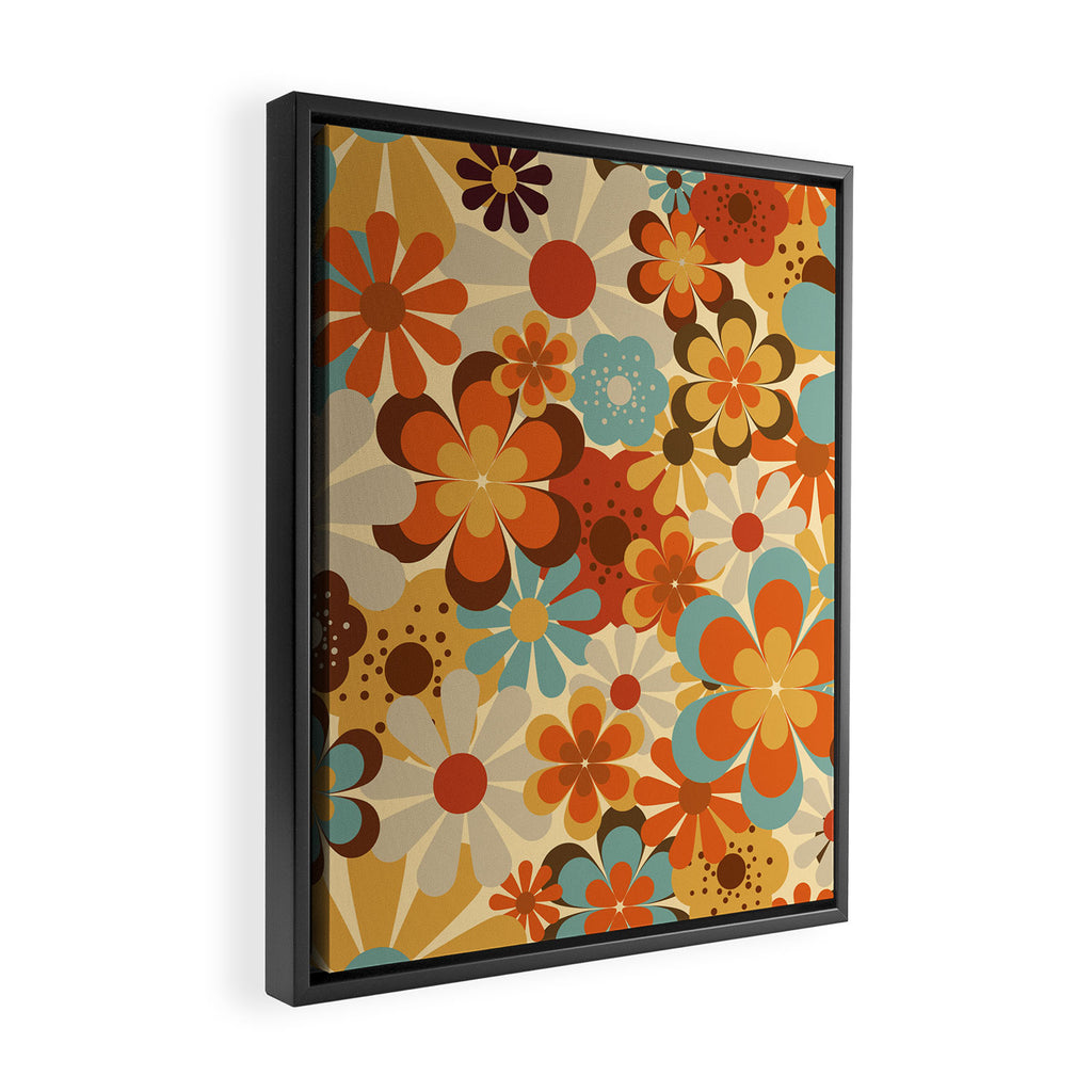 70's Retro Floral Patterned Prints Framed Canvas Print Gallery Image 2