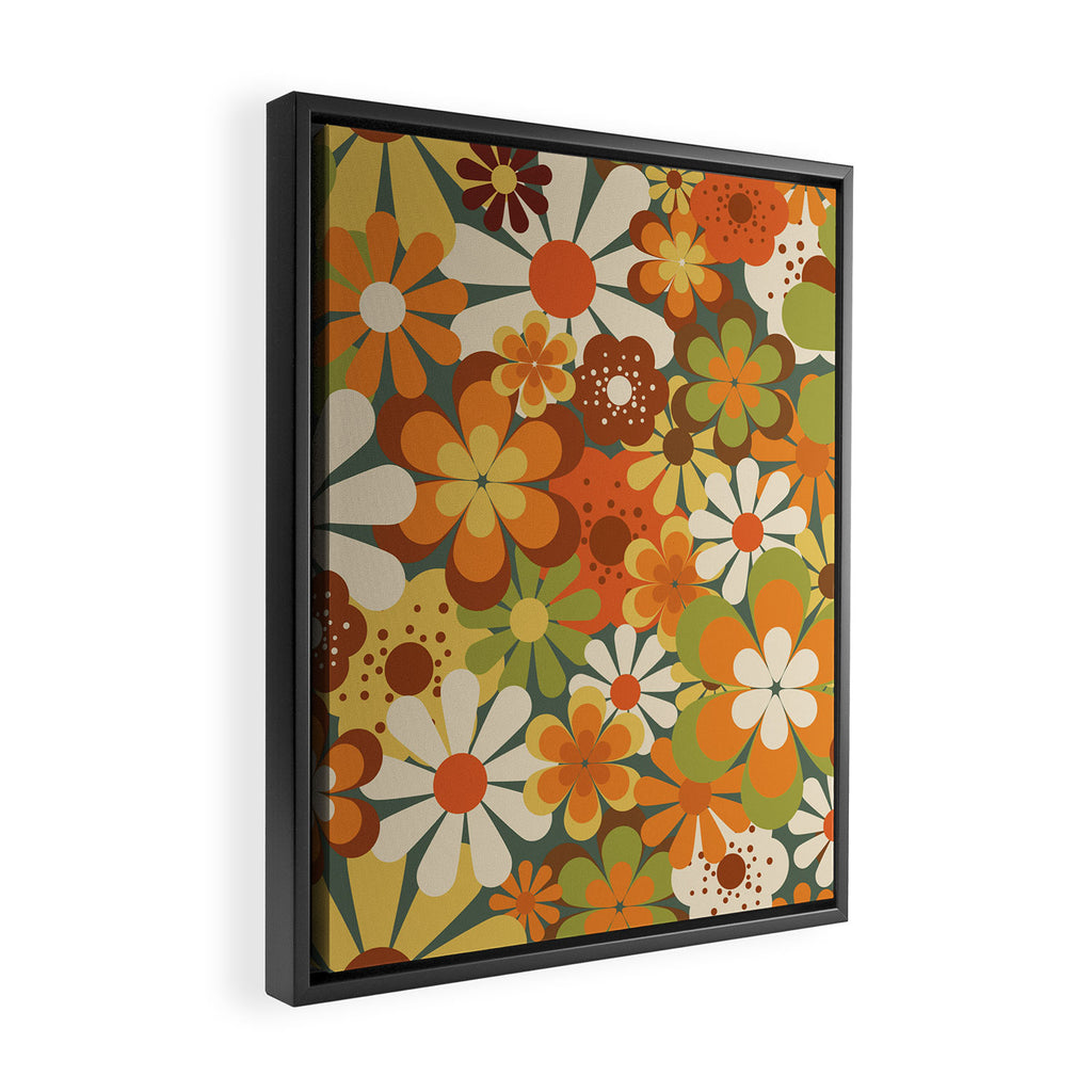 70's Retro Flowers Print Framed Canvas Print Gallery Image 2