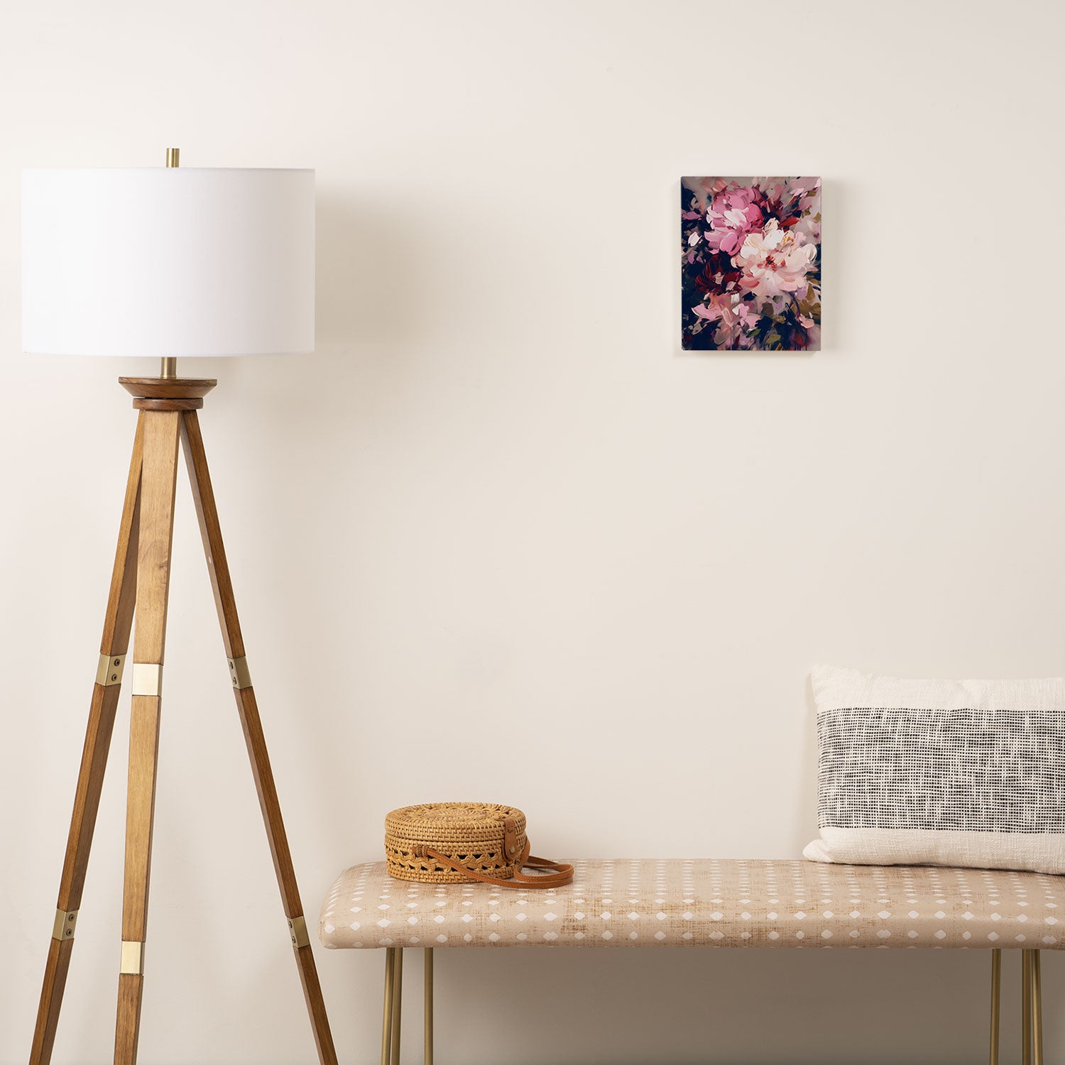 A Splash of Pink and Navy Flowery Art Canvas Print Gallery Image 2