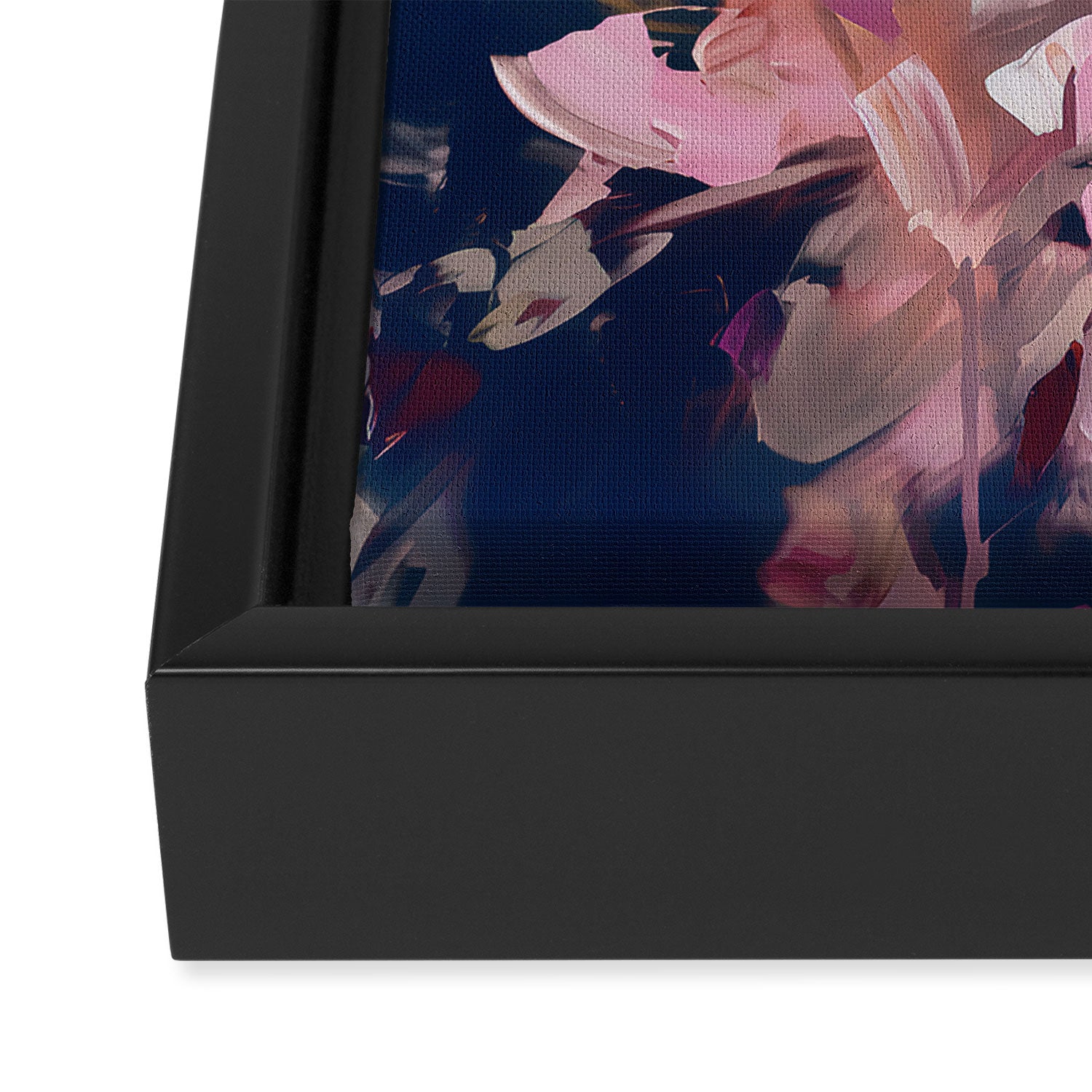 A Splash of Pink and Navy Flowery Art Framed Canvas Print Gallery Image 3
