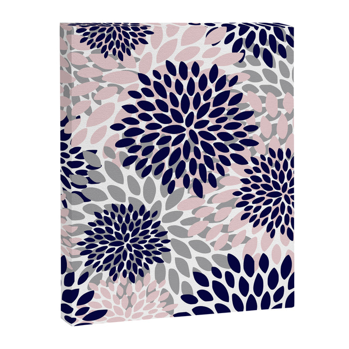 Abstract, Floral Prints, Navy Blue, Grey and Pink Canvas Print Gallery Image 1