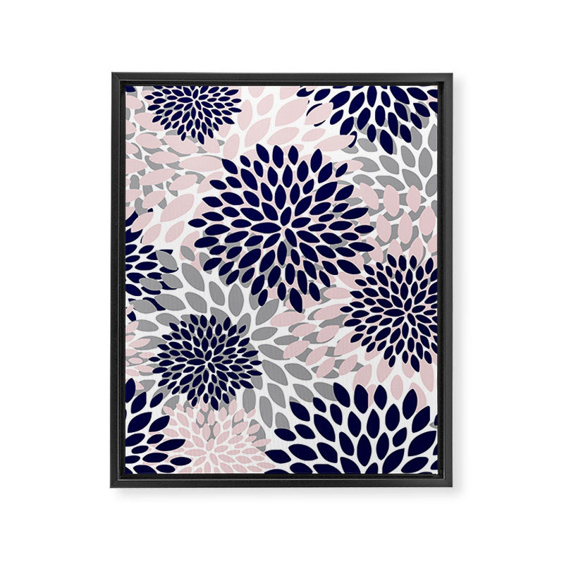 Abstract, Floral Prints, Navy Blue, Grey and Pink Framed Canvas Print Gallery Image 8