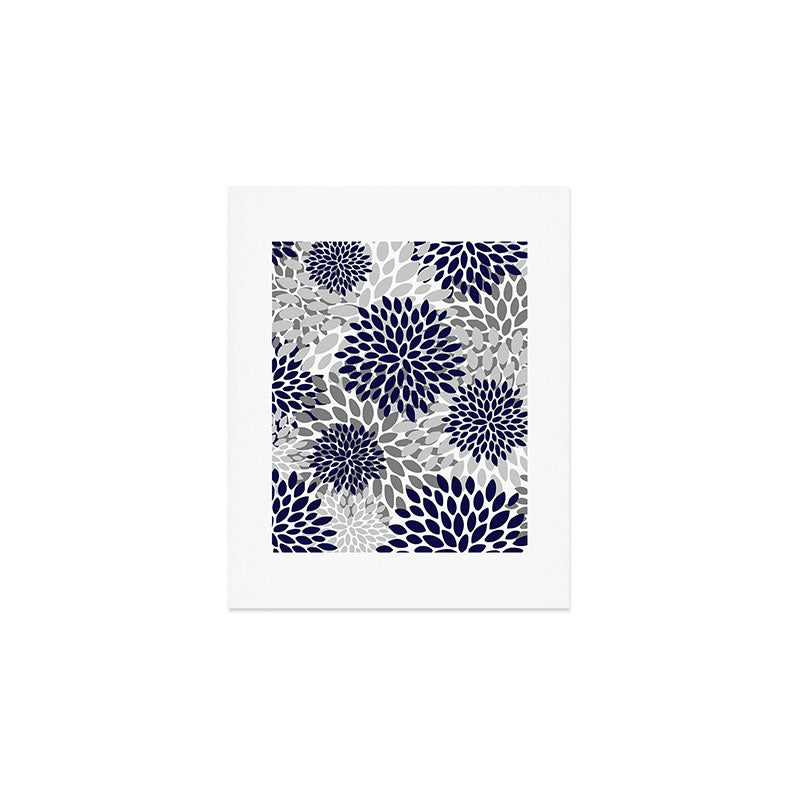 Abstract, Floral Prints, Navy Blue and Grey Art Print Gallery Image 1