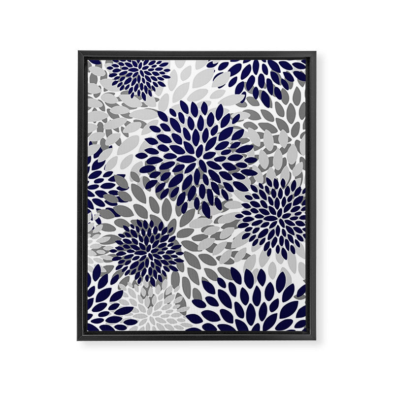 Abstract, Floral Prints, Navy Blue and Grey Framed Canvas Print Gallery Image 8