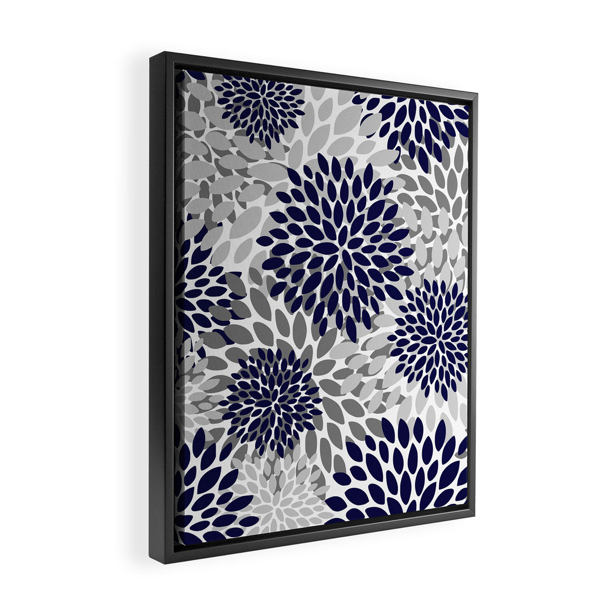 Abstract, Floral Prints, Navy Blue and Grey Framed Canvas Print Gallery Image 2