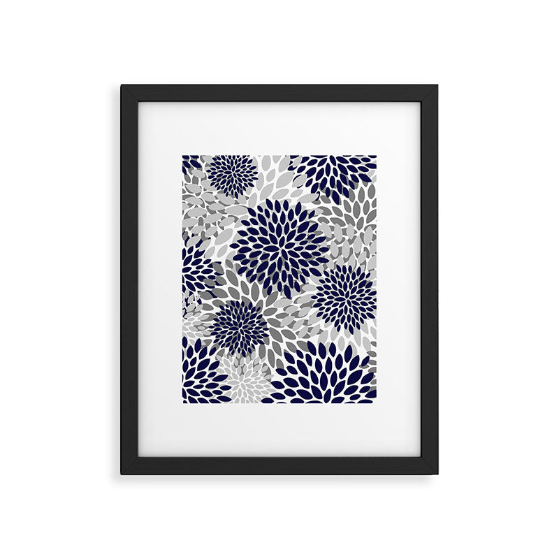 Abstract, Floral Prints, Navy Blue and Grey Framed Art Print Gallery Image 4
