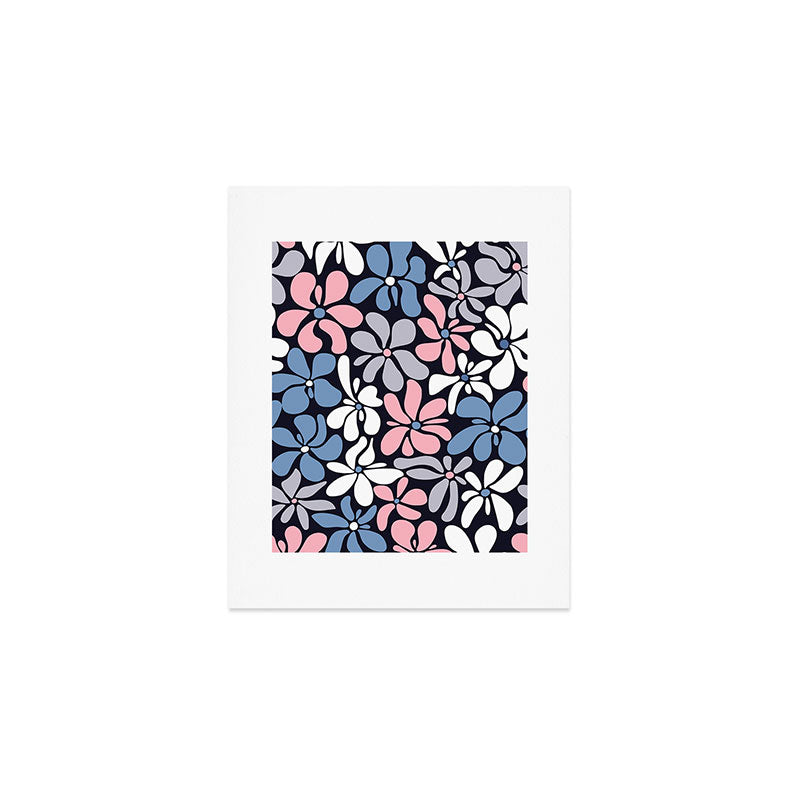 Abstract Flower, Navy, Blue, Pink, Gray, White Art Print Gallery Image 1