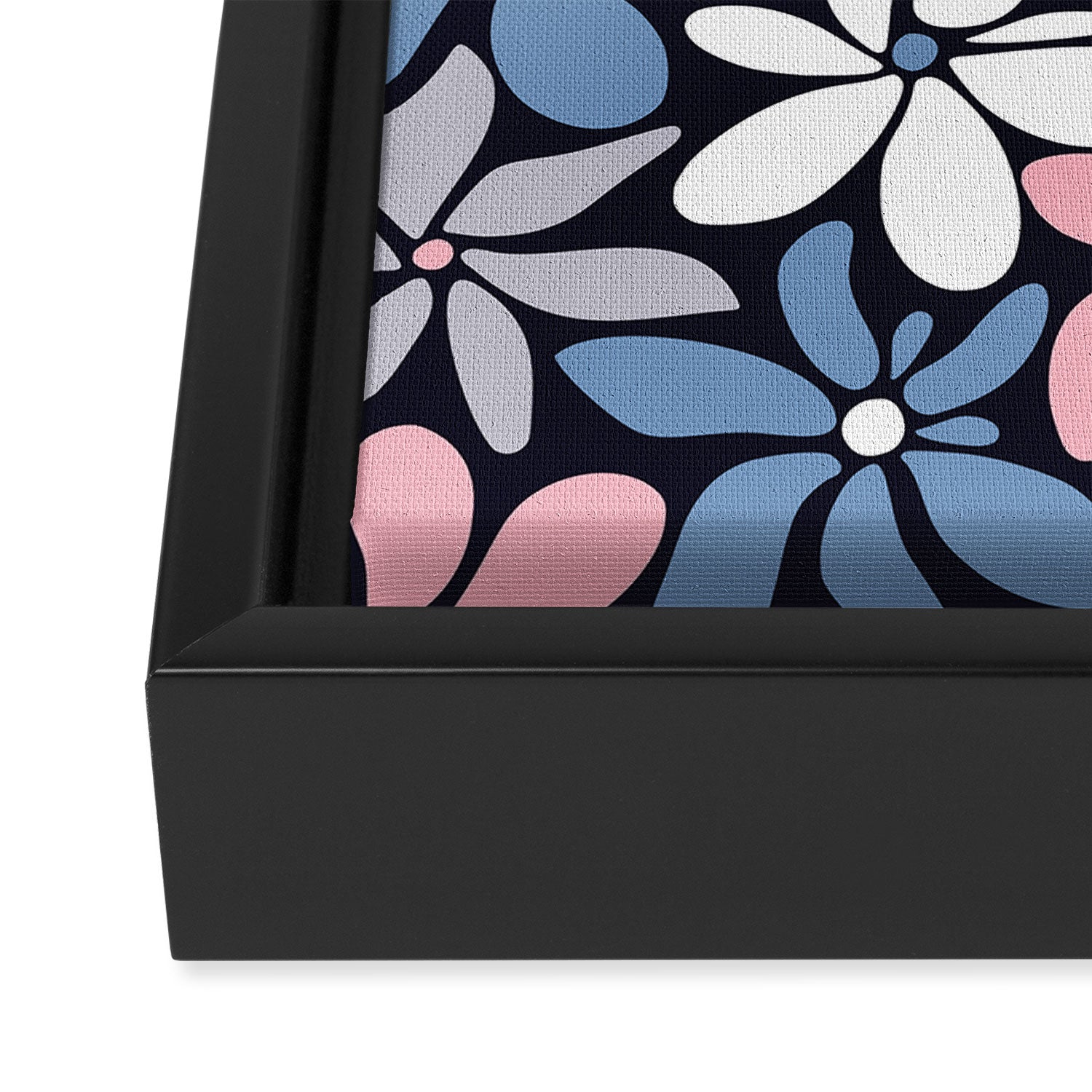Abstract Flower, Navy, Blue, Pink, Gray, White Framed Canvas Print Gallery Image 3