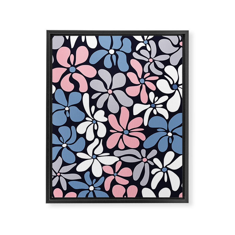 Abstract Flower, Navy, Blue, Pink, Gray, White Framed Canvas Print Gallery Image 8