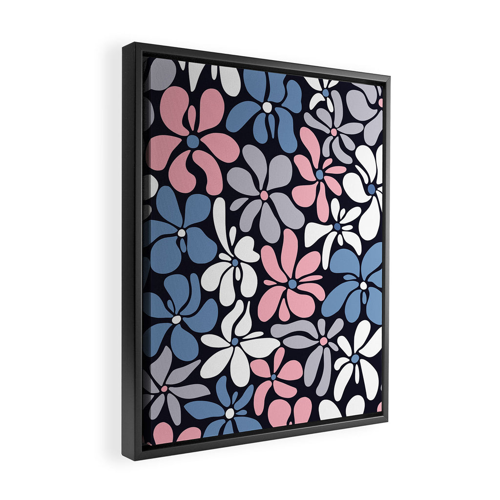 Abstract Flower, Navy, Blue, Pink, Gray, White Framed Canvas Print Gallery Image 2