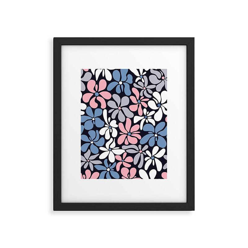 Abstract Flower, Navy, Blue, Pink, Gray, White Framed Art Print Gallery Image 6