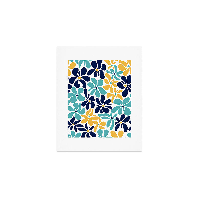 Abstract Flower, Yellow, Navy, Teal Art Print Gallery Image 1