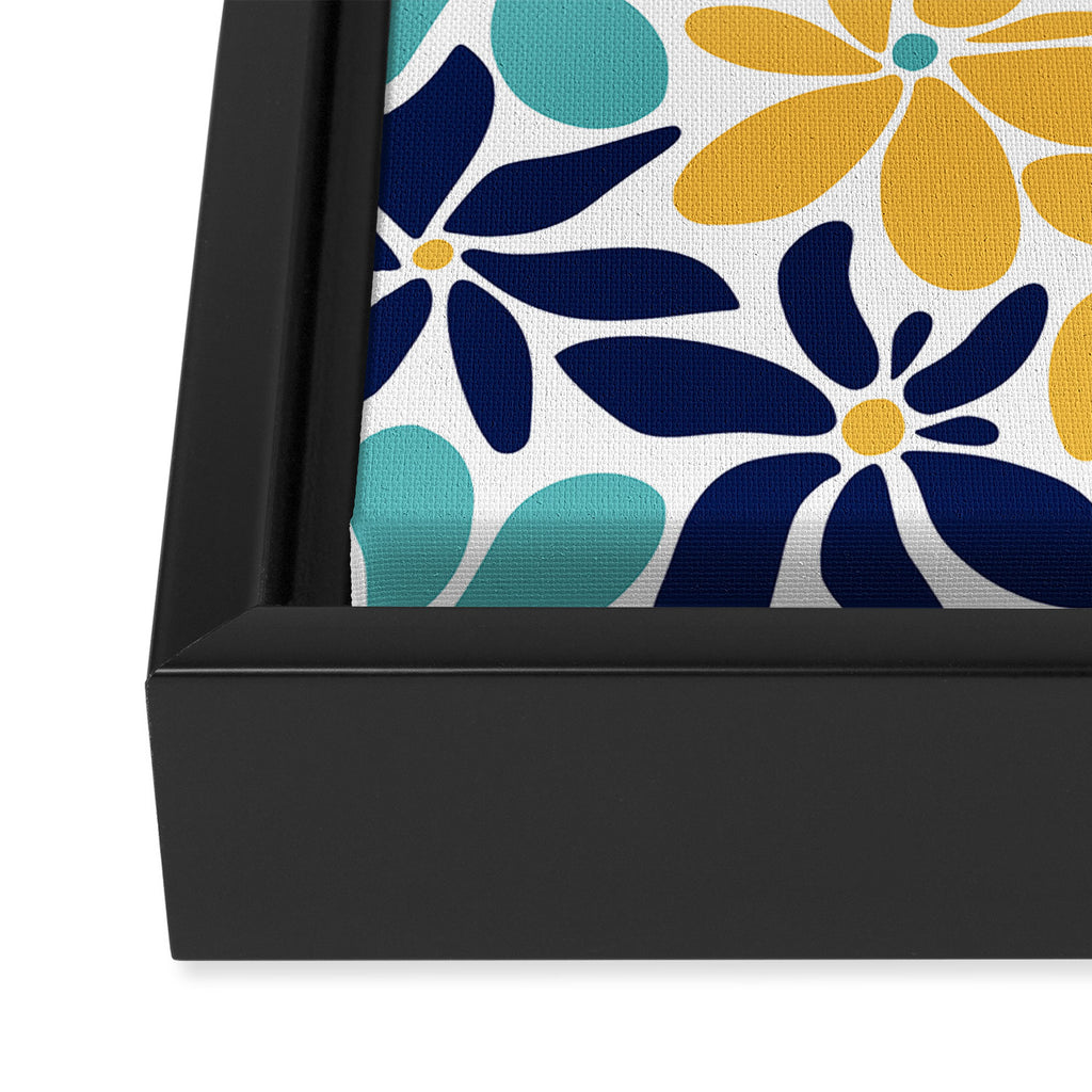Abstract Flower, Yellow, Navy, Teal Framed Canvas Print Gallery Image 3