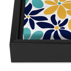 Abstract Flower, Yellow, Navy, Teal Framed Canvas Print Gallery Image 3