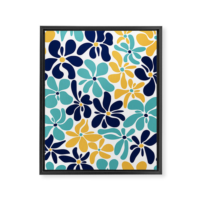 Abstract Flower, Yellow, Navy, Teal Framed Canvas Print Gallery Image 8