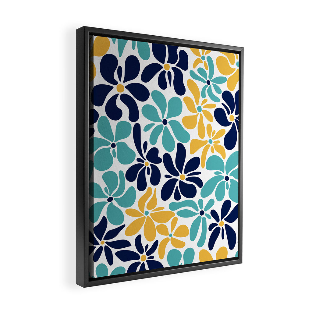 Abstract Flower, Yellow, Navy, Teal Framed Canvas Print Gallery Image 2