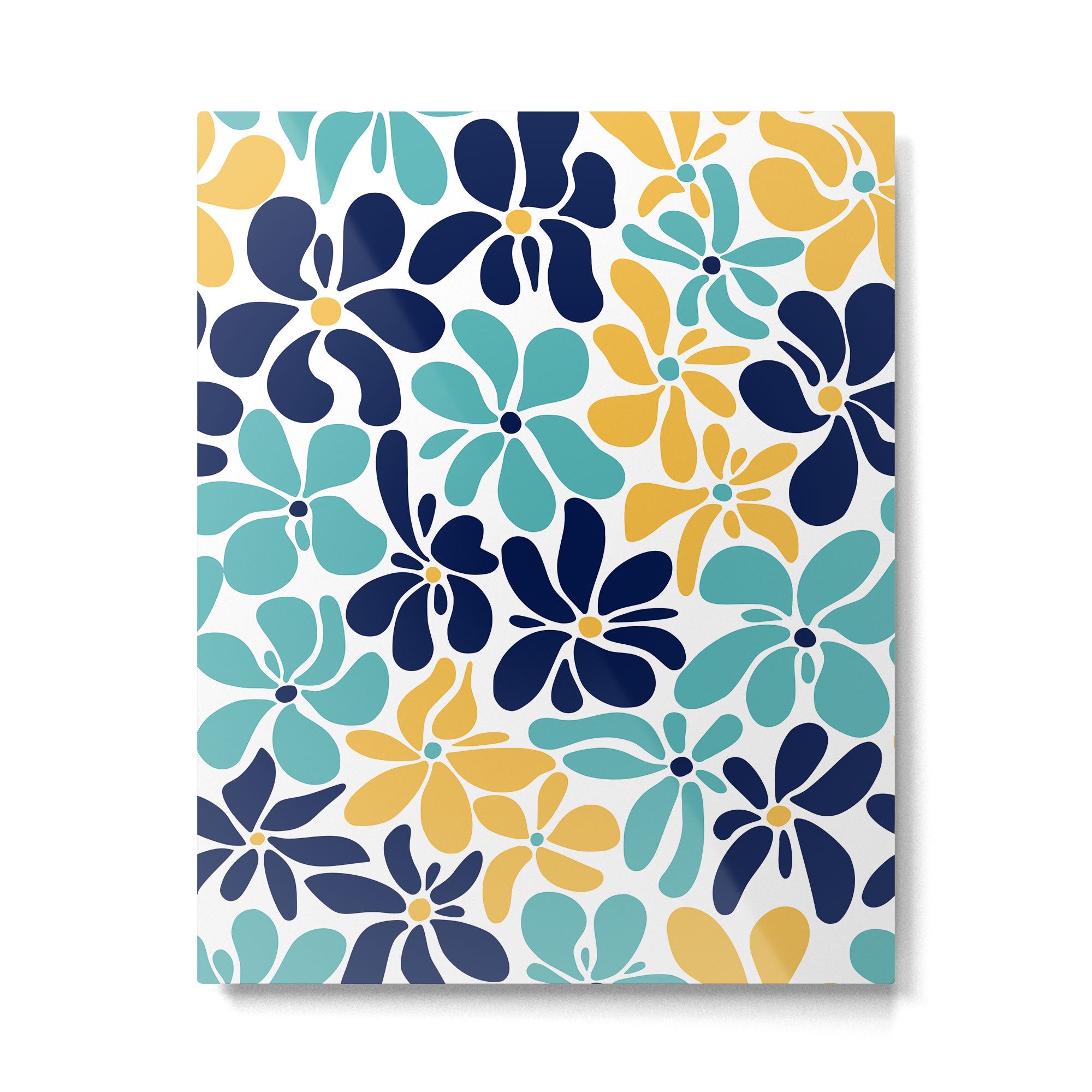 Abstract Flower, Yellow, Navy, Teal Metal Print Gallery Image 6