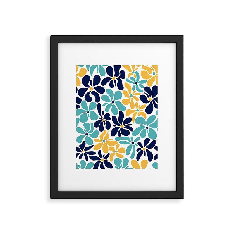 Abstract Flower, Yellow, Navy, Teal Framed Art Print Gallery Image 6
