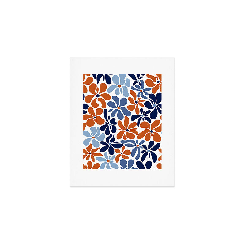 Abstract Flowers, Orange, Blue and White Art Print Gallery Image 1