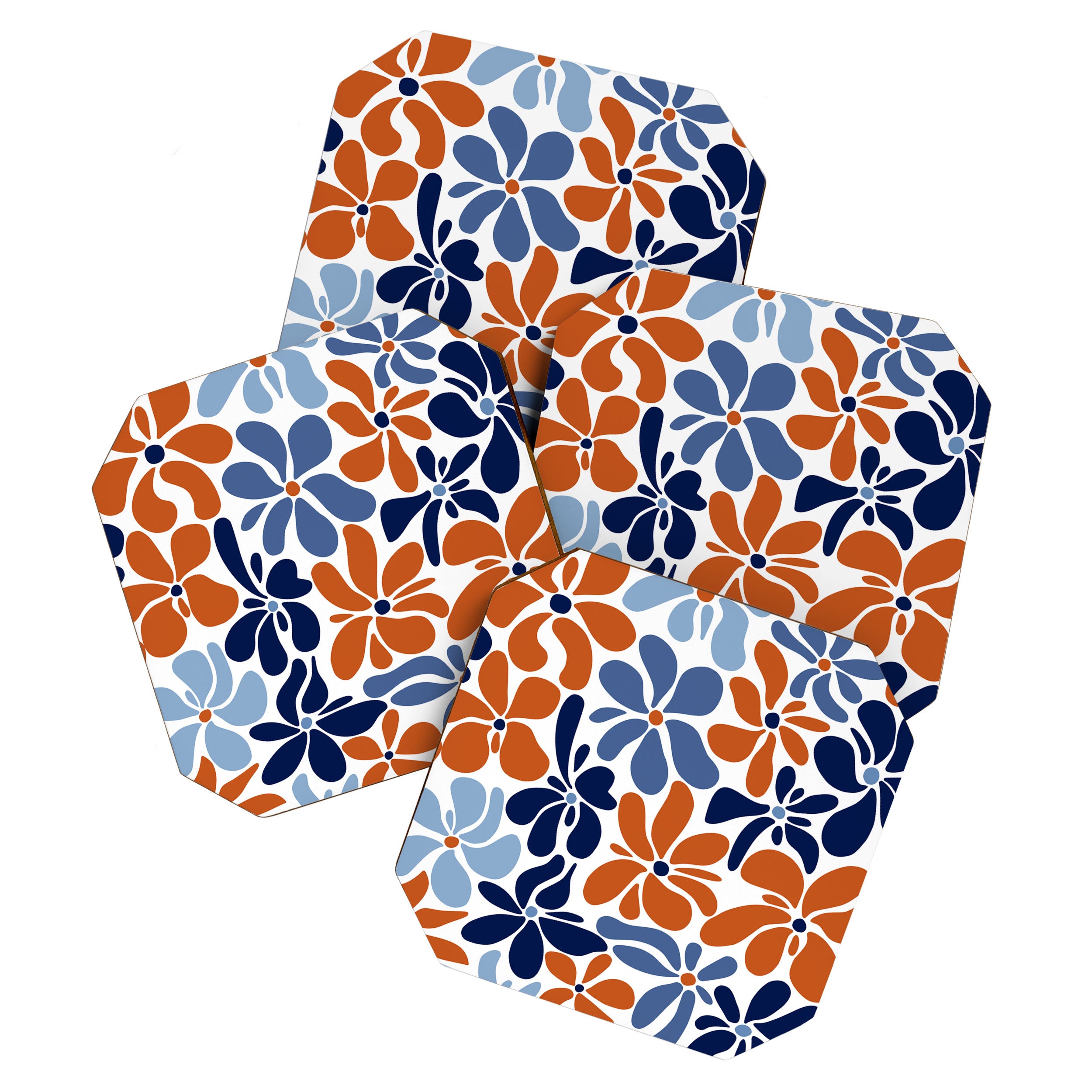 Abstract Flowers, Orange, Blue and White Coaster Gallery Image 1