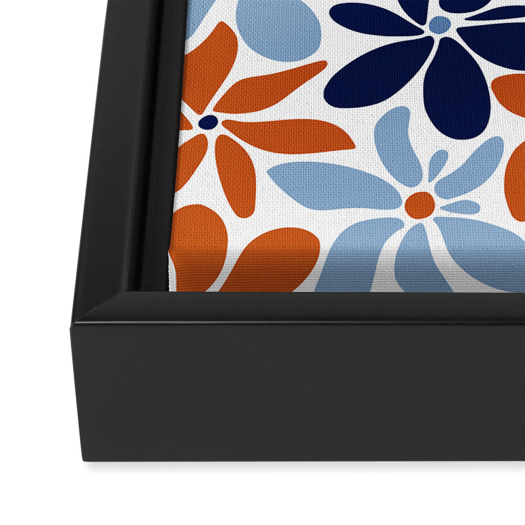 Abstract Flowers, Orange, Blue and White Framed Canvas Print Gallery Image 3