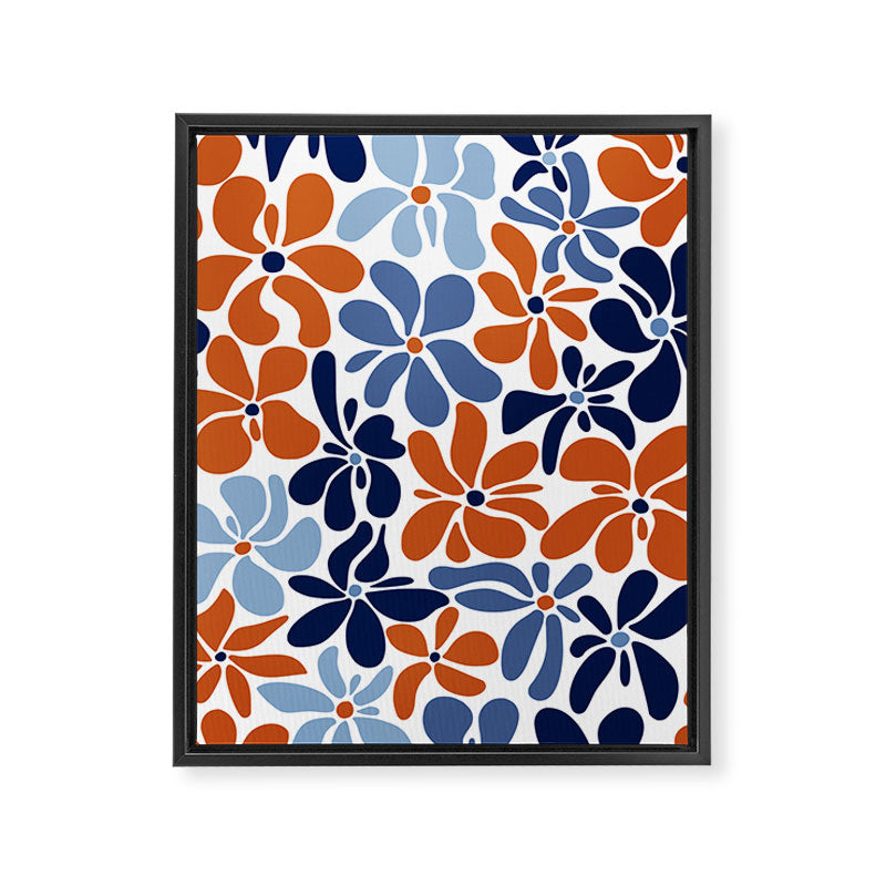 Abstract Flowers, Orange, Blue and White Framed Canvas Print Gallery Image 8
