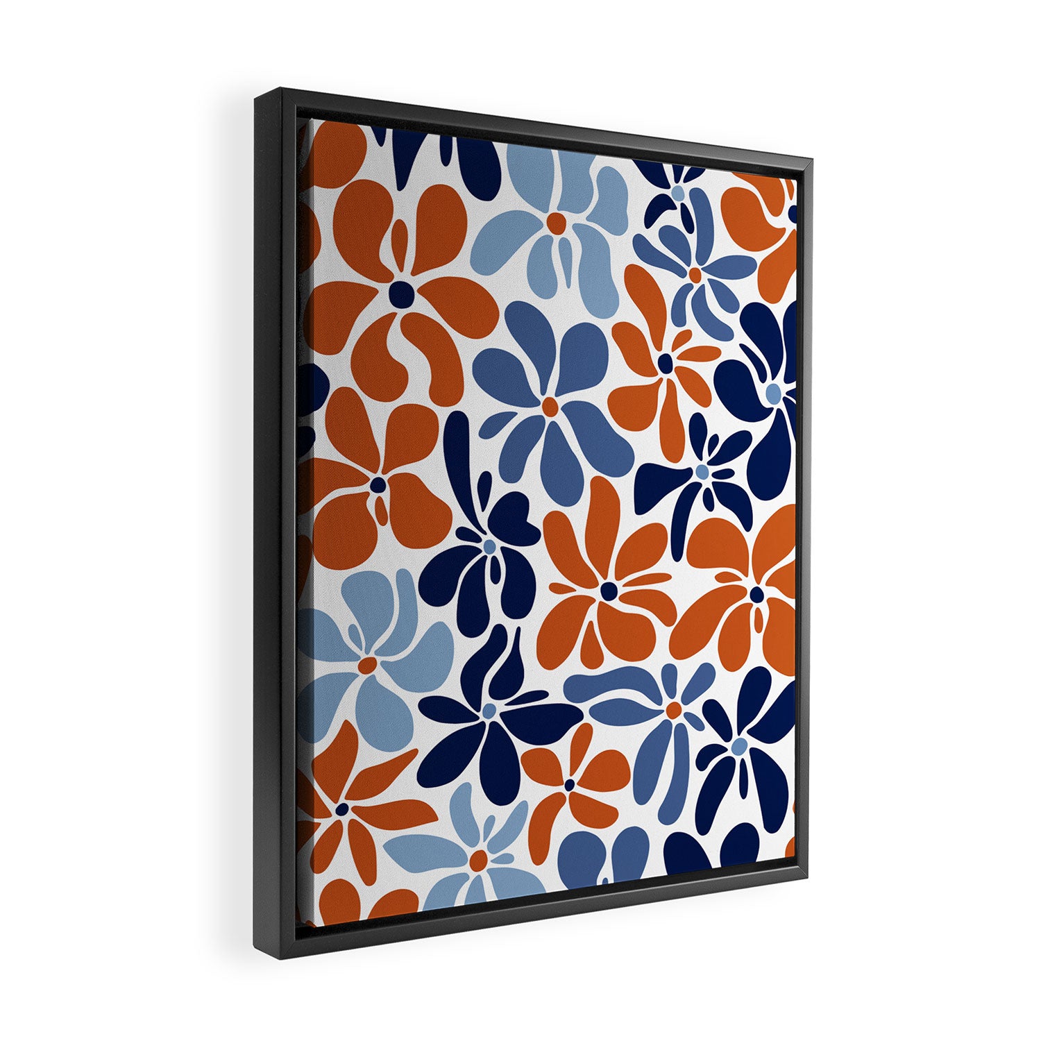 Abstract Flowers, Orange, Blue and White Framed Canvas Print Gallery Image 2