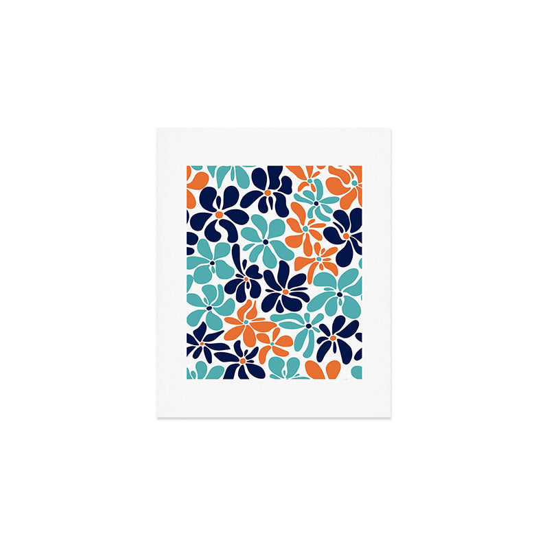 Abstract Flowers, Orange, Navy, Teal Art Print Gallery Image 1