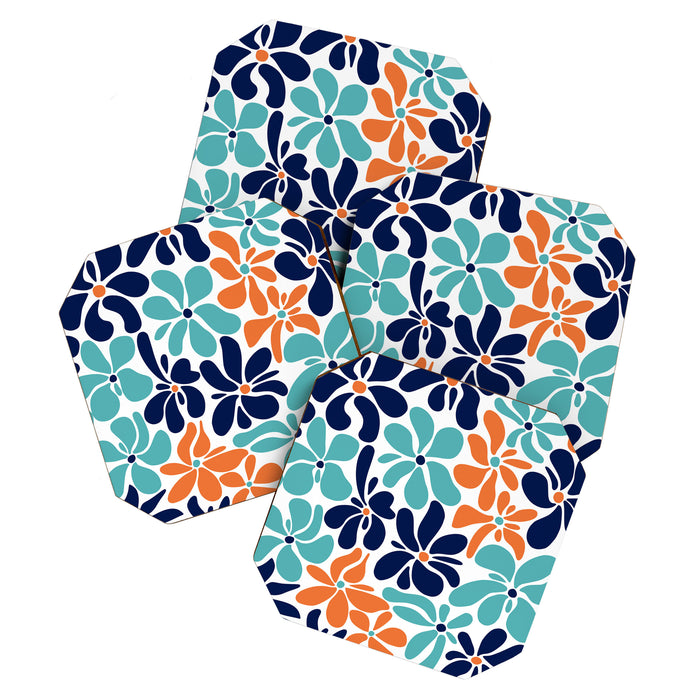 Abstract Flowers, Orange, Navy, Teal Coaster Gallery Image 1