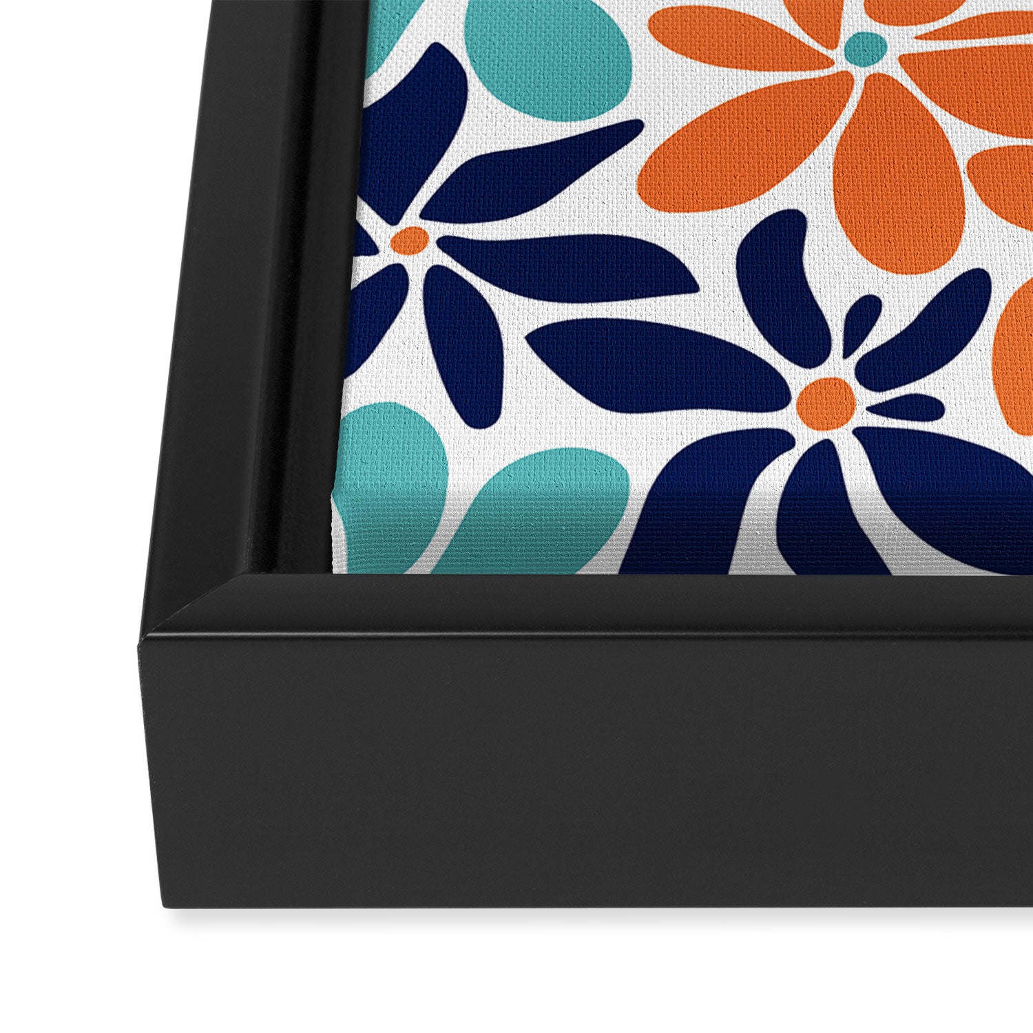 Abstract Flowers, Orange, Navy, Teal Framed Canvas Print Gallery Image 3