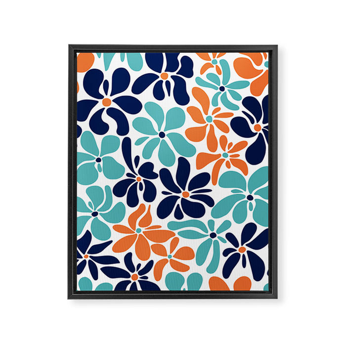 Abstract Flowers, Orange, Navy, Teal Framed Canvas Print Gallery Image 1