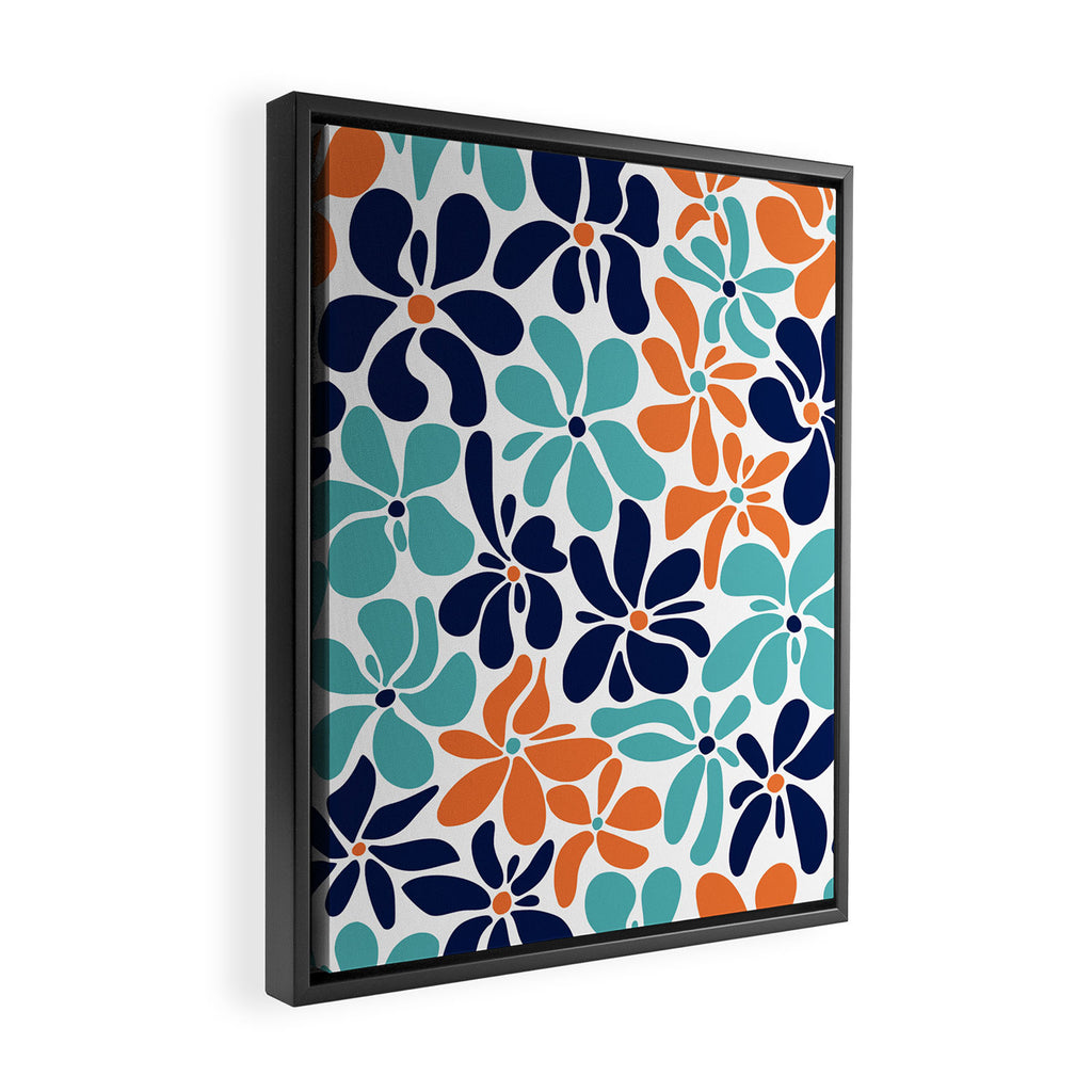 Abstract Flowers, Orange, Navy, Teal Framed Canvas Print Gallery Image 2