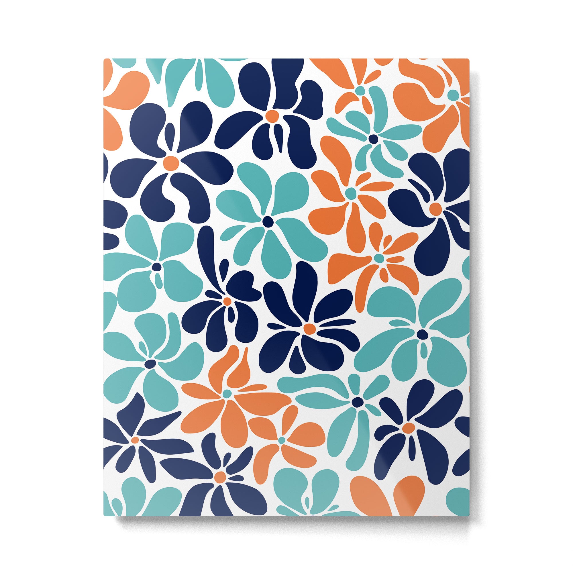 Abstract Flowers, Orange, Navy, Teal Metal Print Gallery Image 6
