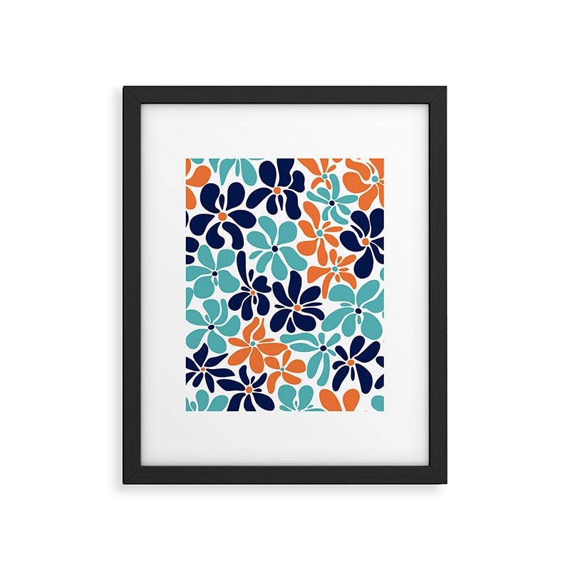 Abstract Flowers, Orange, Navy, Teal Framed Art Print Gallery Image 6
