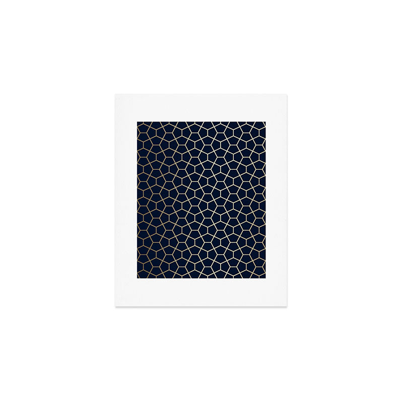 Abstract Geometric Pattern, Navy Blue and Gold Art Print Gallery Image 1